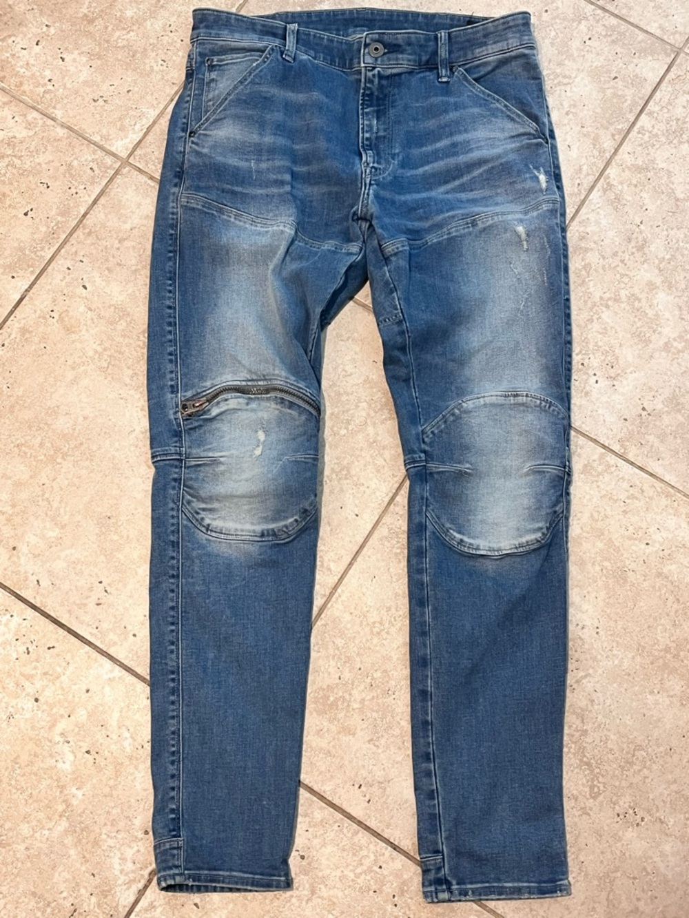 G-STAR Raw 5620 3D Zip Knee Skinny Stretch Blue Denim Jeans Mens 34x32 EUC Moto